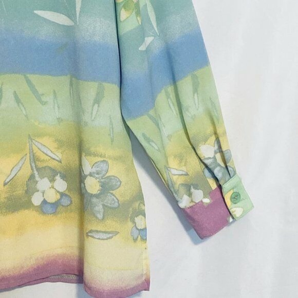 SeaSuns Womens Top Large Blouse Pastel Floral Print Long Sleeve Button Front - Picture 6 of 9